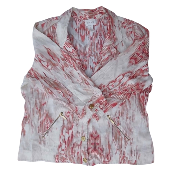 Chico's White and Coral Patterned Blazer - Picture 2 of 2